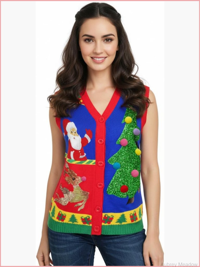 Ugly Christmas Sweater Vest Reindeer Funny Merry Knit Women